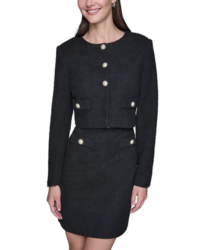Karl Lagerfeld Tweed Cropped Jacket In Black