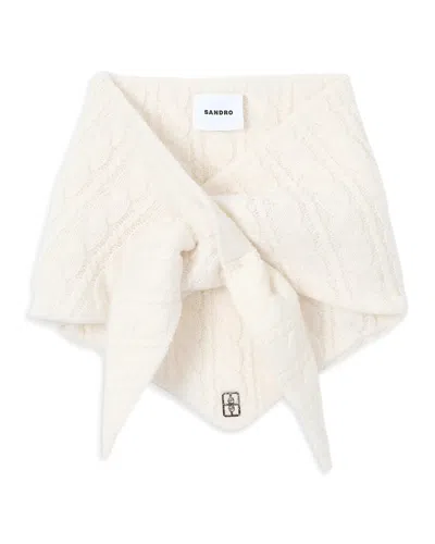 Sandro Womens Ecru Cable-knit Wool And Cashmere-blend Bandana In Neutral