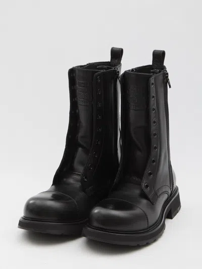 Balenciaga Black Truck Leather Boots In Animal Print