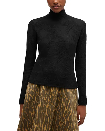 Ganni Sheer Flower Jacquard Turtleneck Sweater In Black
