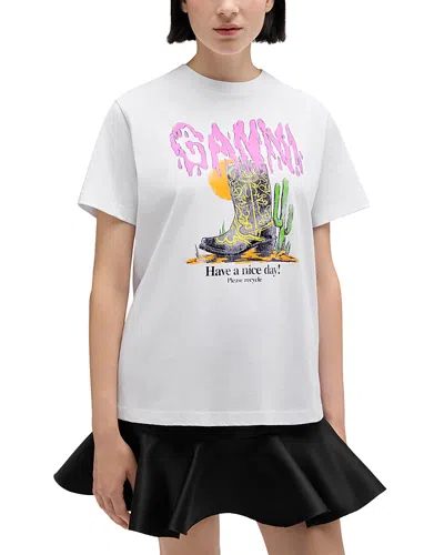 Ganni Women White Cotton T-shirt, Xs Luxury T-shirts For Women Darveys