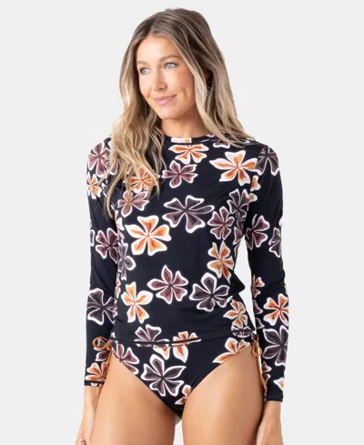 Roxy Women's Playa Hermosa Long-sleeve Sea Skipping Rashguard In Black