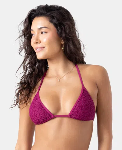 Roxy Women's Crochet Mini Tiki Tri Bikini Halter Top In Black