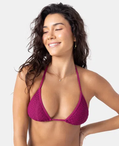 Roxy Women's Crochet Mini Tiki Tri Bikini Halter Top In Black