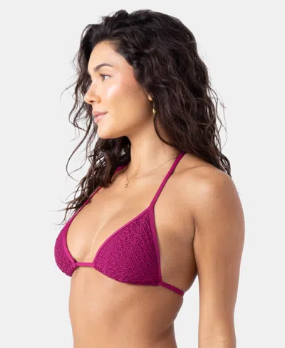 Roxy Women's Crochet Mini Tiki Tri Bikini Halter Top In Black