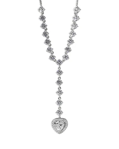 Nadri Le Bisou Cubic Zirconia Heart Halo Lariat Necklace, 16-18 In Metallic