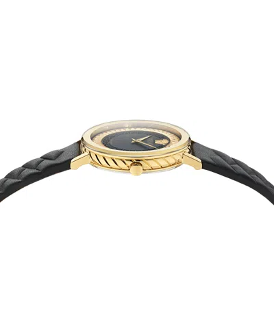 Versace Women's Swiss Delphinus Black Leather Strap Watch 35mm In Gold