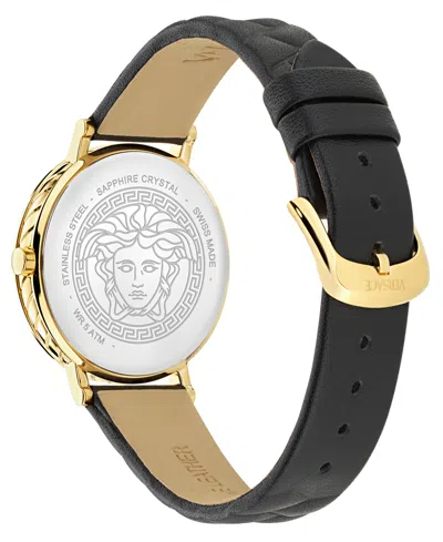 Versace Women's Swiss Delphinus Black Leather Strap Watch 35mm In Gold