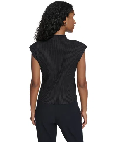 Calvin Klein Women's Mock Neck Cap Sleeve Sweater In Black
