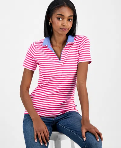 Nautica Jeans Women's Cotton Double-collar Polo T-shirt In Animal Print