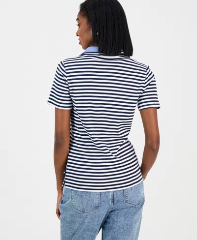 Nautica Jeans Women's Cotton Double-collar Polo T-shirt In Blue