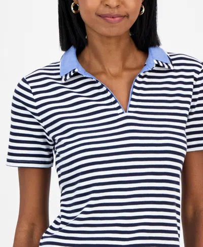 Nautica Jeans Women's Cotton Double-collar Polo T-shirt In Blue
