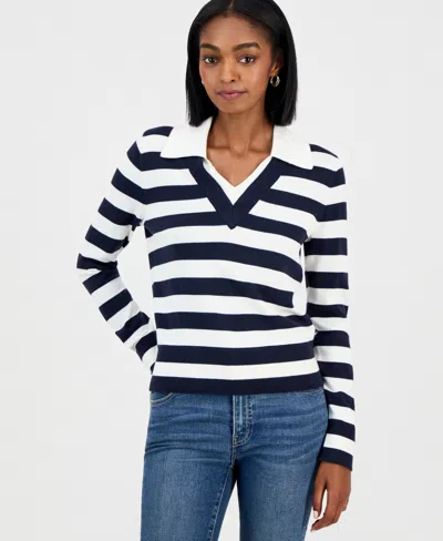 Nautica Jeans Women's Contrast-collar Stripe Sweater In Multi