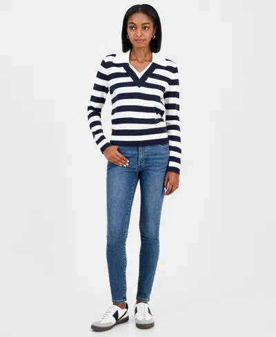 Nautica Jeans Women's Contrast-collar Stripe Sweater In Multi