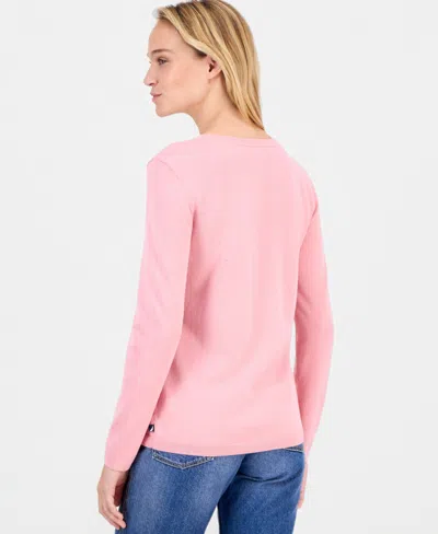 Nautica Jeans Women's Cotton Embroidered-heart Sweater In Pink