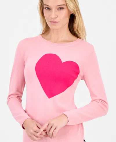 Nautica Jeans Women's Cotton Embroidered-heart Sweater In Pink