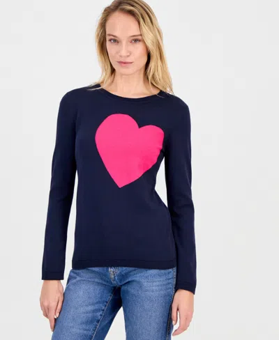 Nautica Jeans Women's Cotton Embroidered-heart Sweater In Blue