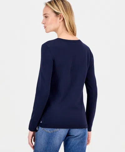 Nautica Jeans Women's Cotton Embroidered-heart Sweater In Blue
