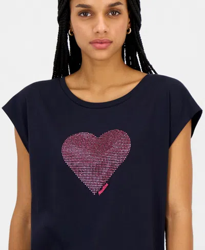 Nautica Jeans Women's Round-neck Embellished-heart T-shirt In Black