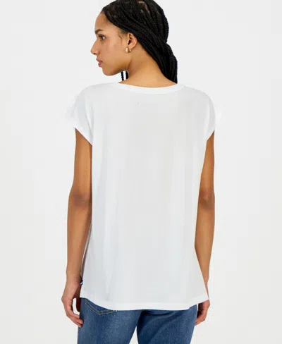 Nautica Jeans Women's Round-neck Embellished-heart T-shirt In White