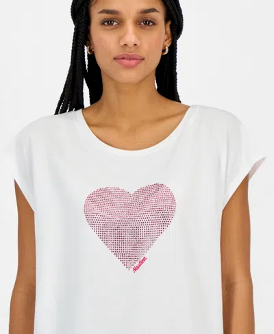 Nautica Jeans Women's Round-neck Embellished-heart T-shirt In White