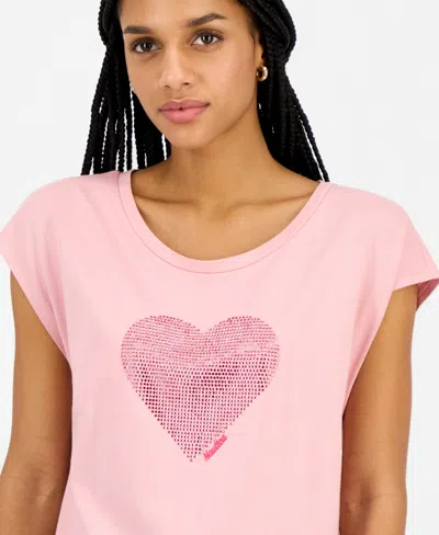 Nautica Jeans Women's Round-neck Embellished-heart T-shirt In Pink
