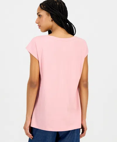 Nautica Jeans Women's Round-neck Embellished-heart T-shirt In Pink