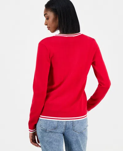Nautica Jeans Women's Cotton Cable Knit Crewneck Sweater In Red