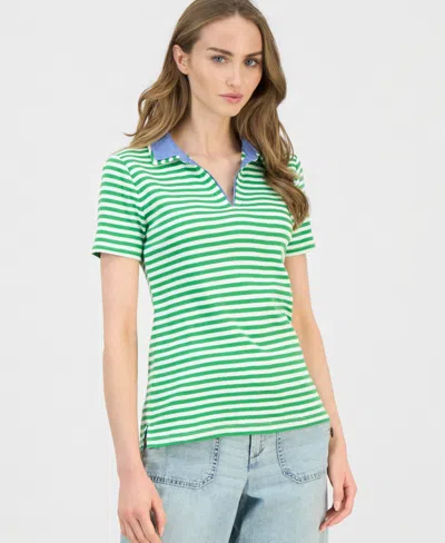 Nautica Jeans Women's Cotton Double-collar Polo T-shirt In Green