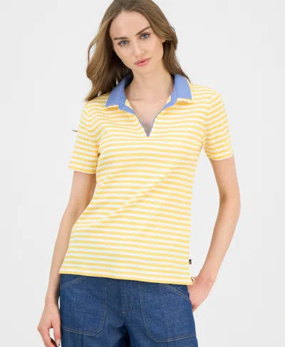 Nautica Jeans Women's Cotton Double-collar Polo T-shirt In Yellow