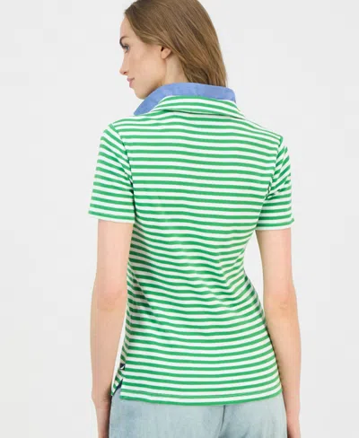 Nautica Jeans Women's Cotton Double-collar Polo T-shirt In Green