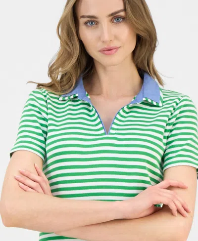 Nautica Jeans Women's Cotton Double-collar Polo T-shirt In Green