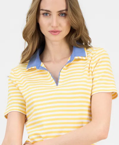 Nautica Jeans Women's Cotton Double-collar Polo T-shirt In Yellow