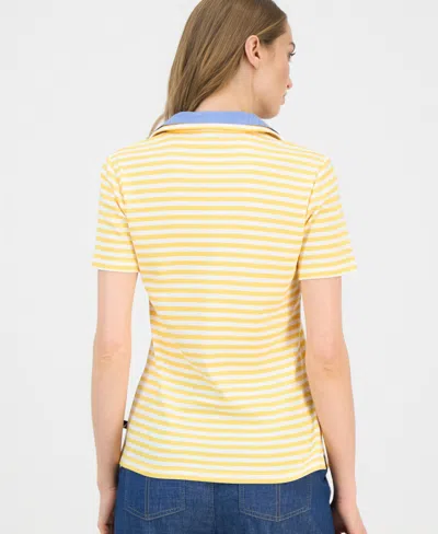 Nautica Jeans Women's Cotton Double-collar Polo T-shirt In Yellow