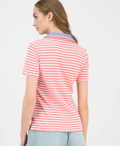 Nautica Jeans Women's Cotton Double-collar Polo T-shirt In Pink