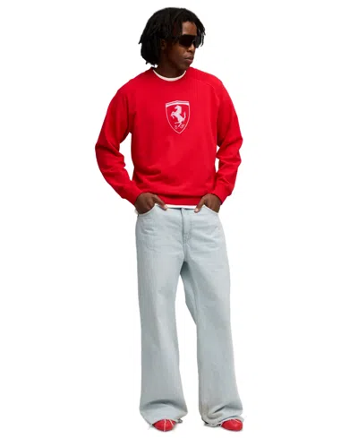 Puma Scuderia Ferrari Sportswear Shield Crewneck Sweatshirt In Red