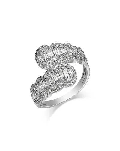 Bloomingdale's Fine Collection Diamond Round & Baguette Cluster Bypass Ring In 14k White Gold, 0.75 Tcw In Metallic