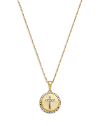 Bloomingdale's Fine Collection Diamond Cross Disc Pendant Necklace In 14k Yellow Gold, 0.10 Tcw In Gold