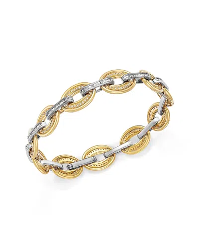 Bloomingdale's Fine Collection Diamond Round & Baguette Chain Link Bracelet In 14k White & Yellow Gold, 1.25 Tcw In Gold