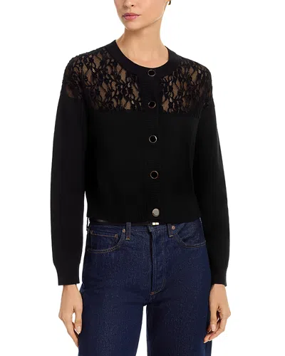Aqua Lace Inset Cardigan Sweater - Exclusive In Black