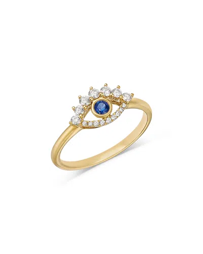 Bloomingdale's Fine Collection Blue Sapphire & Diamond Evil Eye Ring In 14k Yellow Gold In Gold