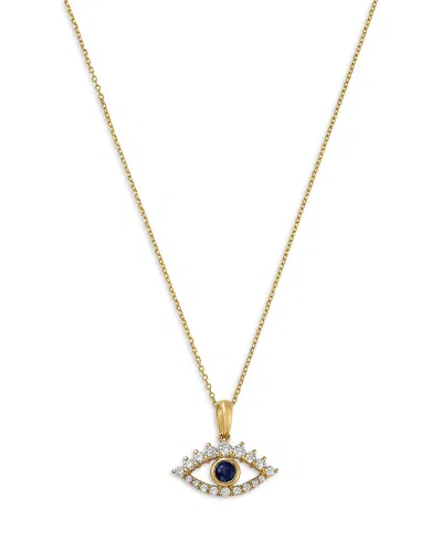 Bloomingdale's Fine Collection Blue Sapphire & Diamond Evil Eye Pendant Necklace In 14k Yellow Gold, 16-18 In Gold