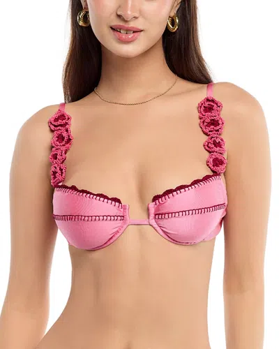 Capittana Lily Flower Dusty Bikini Top In Pink