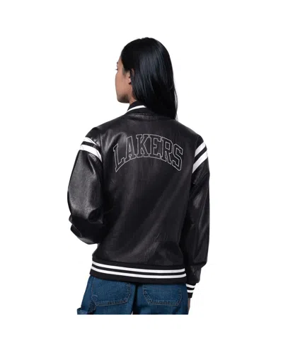 Starter Women's Black Los Angeles Lakers High Heat Leather Varsity Full-snap Jacket In Black