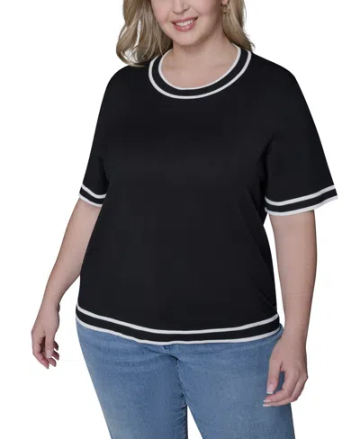 Karl Lagerfeld Plus Size Crewneck Short-sleeve Sweater In Black