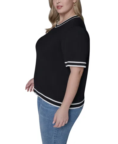 Karl Lagerfeld Plus Size Crewneck Short-sleeve Sweater In Black