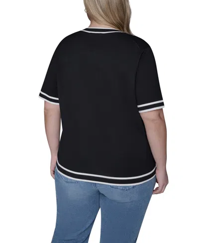 Karl Lagerfeld Plus Size Crewneck Short-sleeve Sweater In Black