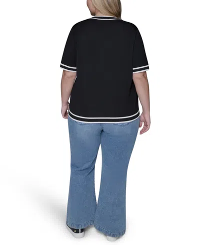 Karl Lagerfeld Plus Size Crewneck Short-sleeve Sweater In Black