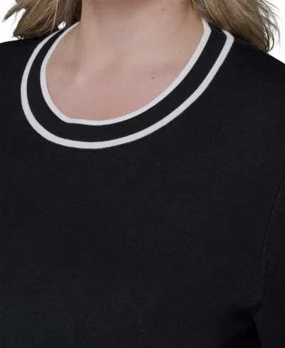 Karl Lagerfeld Plus Size Crewneck Short-sleeve Sweater In Black