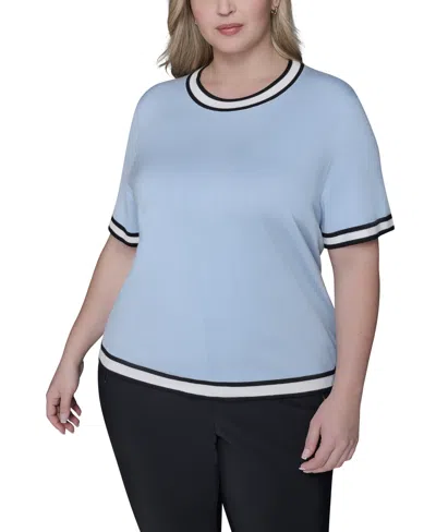 Karl Lagerfeld Plus Size Crewneck Short-sleeve Sweater In Blue